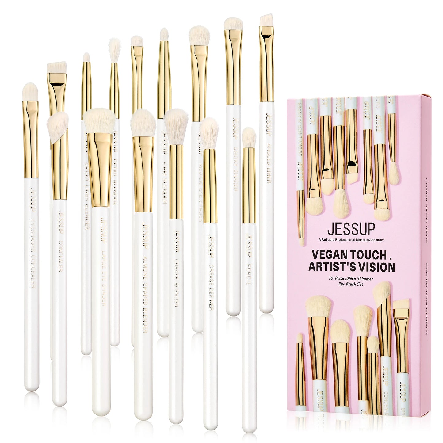 Jessup Makeup Brushes set 15pcs White Makeup Brush Foundation Contour Concealer Premium Synthetic Eyeshadow Cosmetic Tools T518