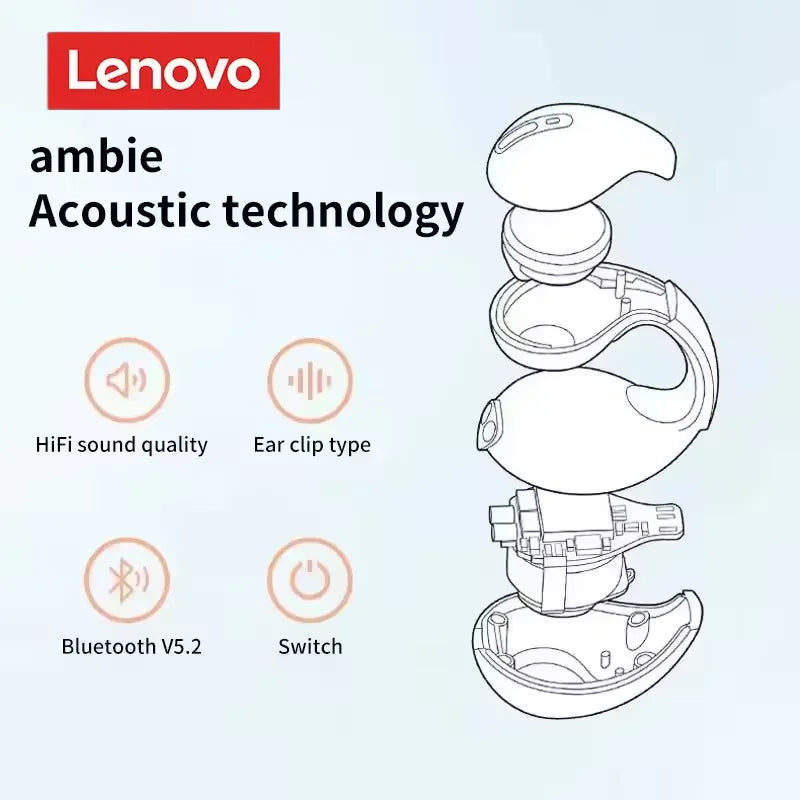 Original Lenovo T75 Sound Quality Wireless Headphones Bone Conduction Sports Bluetooth Earphones 9D HiFi sound Touch control