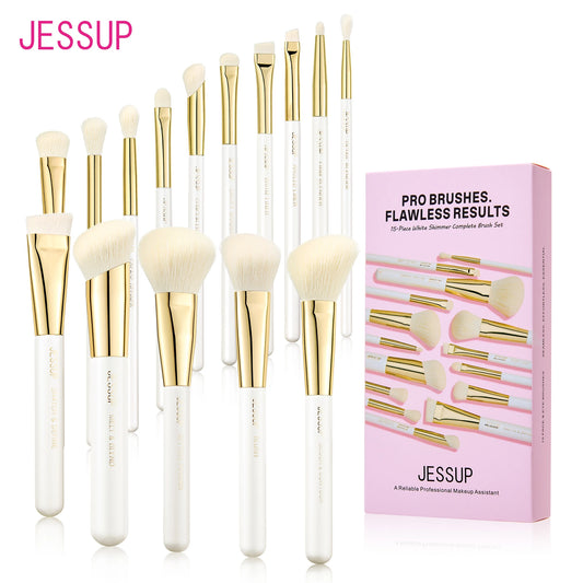 Jessup Makeup Brushes set 15pcs White Makeup Brush Foundation Contour Concealer Premium Synthetic Eyeshadow Cosmetic Tools T518