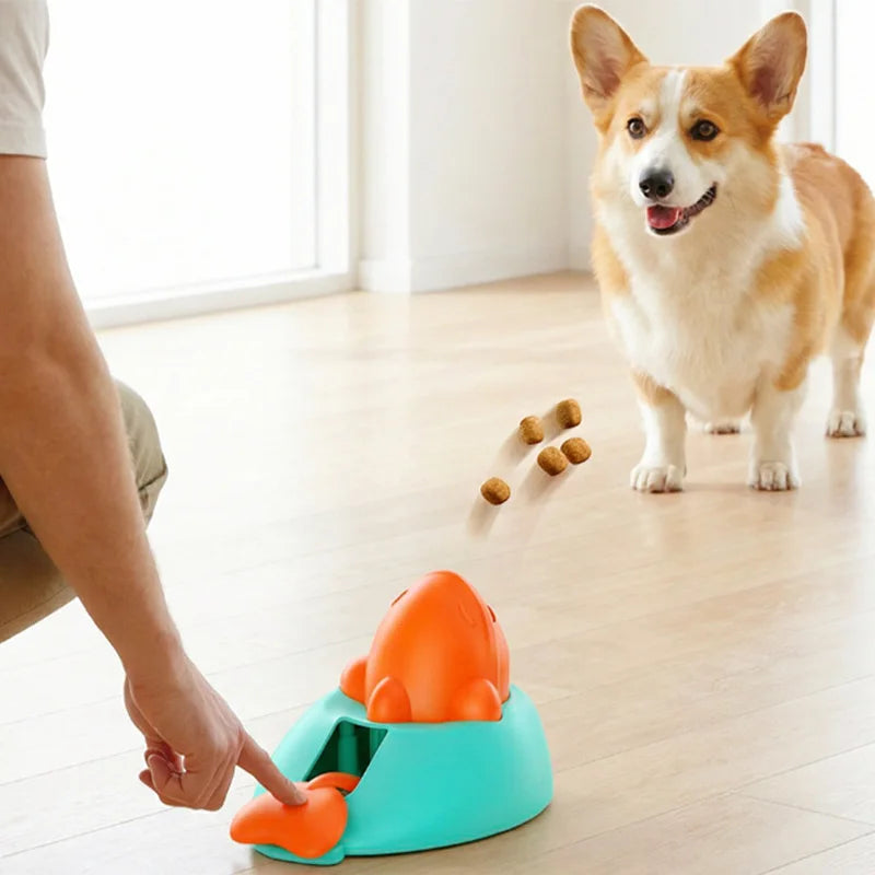 Dog Pet Interactive Food Toy Puzzle Press-to-Dispense Whale Shaped Slow Feeder Boredom Buster Training Reward Dispenser for Pets