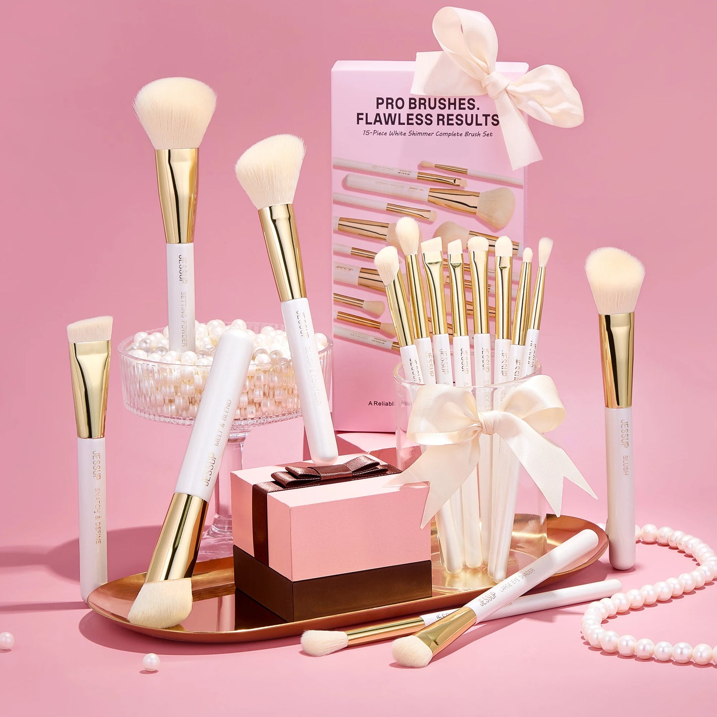 Jessup Makeup Brushes set 15pcs White Makeup Brush Foundation Contour Concealer Premium Synthetic Eyeshadow Cosmetic Tools T518