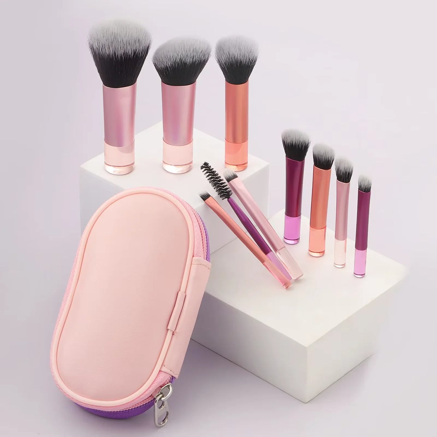 10pcs Makeup Brush Sets,Plastic mini with bag multifunctional Makeup Brush at home or On-the-Go Brush Professional Makeup tool