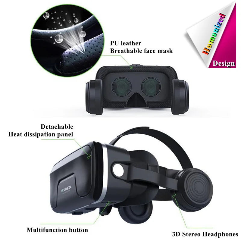 Original Virtual Reality VR Glasses Box Stereo 3D Video Google Cardboard VR Headset Helmet for Cellhone Max 7.2",Support Gamepad