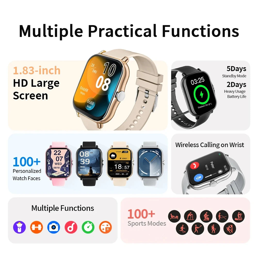 Sport Smart Watch Fitness Clock Health Monitor Waterproof Smartwatch Bluetooth Call Watches for Men Women IOS Android Phone HT30