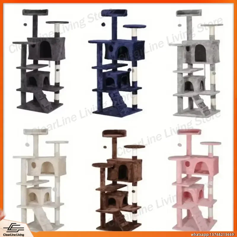 55 Inch Cat Tree Tower with Scratching Posts Condo Bed Perch Toys for Cats Indoor Activity Center Grey Beige Blue Brown Pink