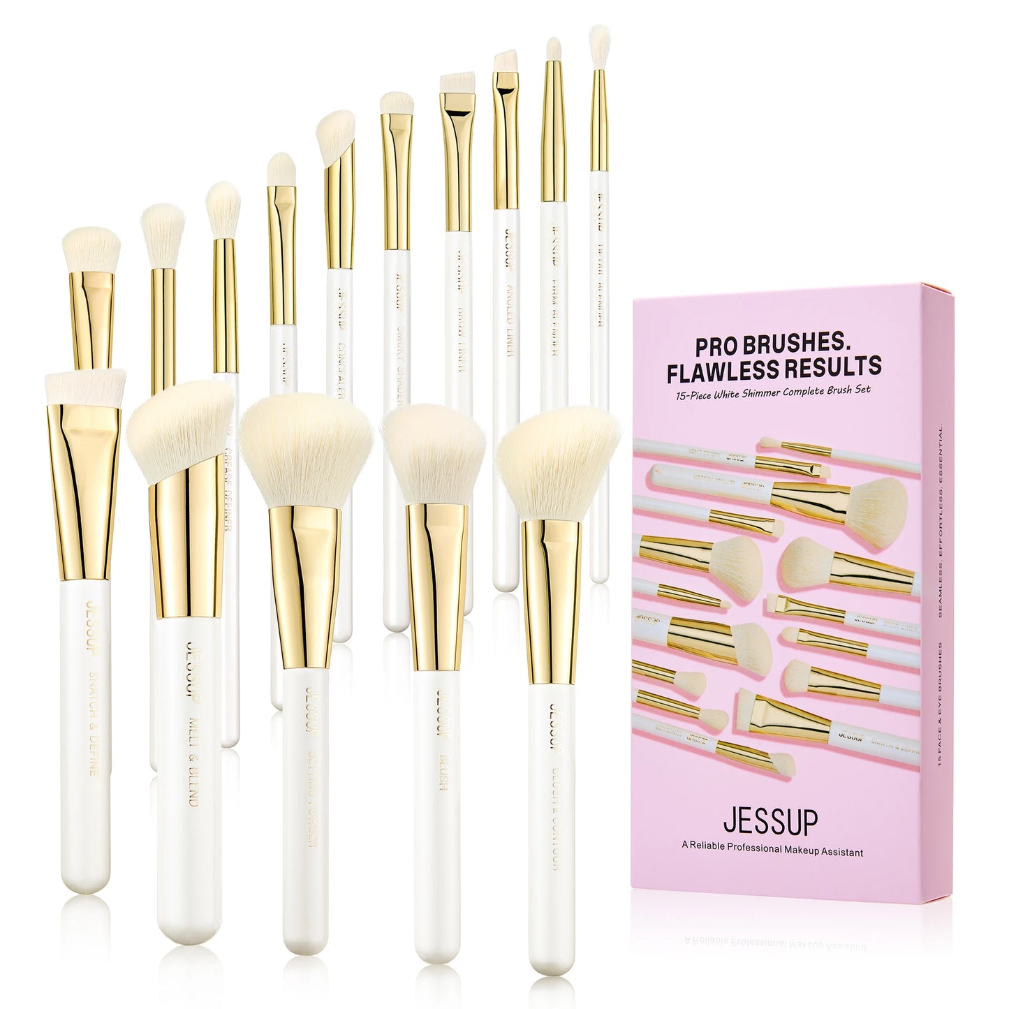 Jessup Makeup Brushes set 15pcs White Makeup Brush Foundation Contour Concealer Premium Synthetic Eyeshadow Cosmetic Tools T518