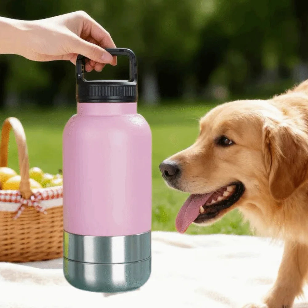 3 in 1 Stainless Steel Pet Water Bottle 32Oz Detachable Dog Feeding Bottle Large Capacity Multi-layered Pet Food Bottle Hiking