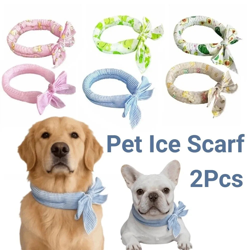 2Pcs Cute Print Pet Cooling Ice Scarf Breathable Towel Fast Cooling Pet Cool Neck Ring Ice Towel Reusable Dog Cooling Collar