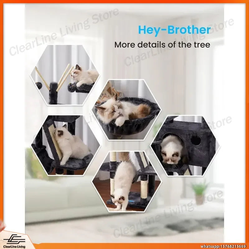 53 Inch Cat Tree with Padded Bed Cozy Condo Hammock Scratching Post for Indoor Cats Smoky Gray Pet Furniture Cat Activity
