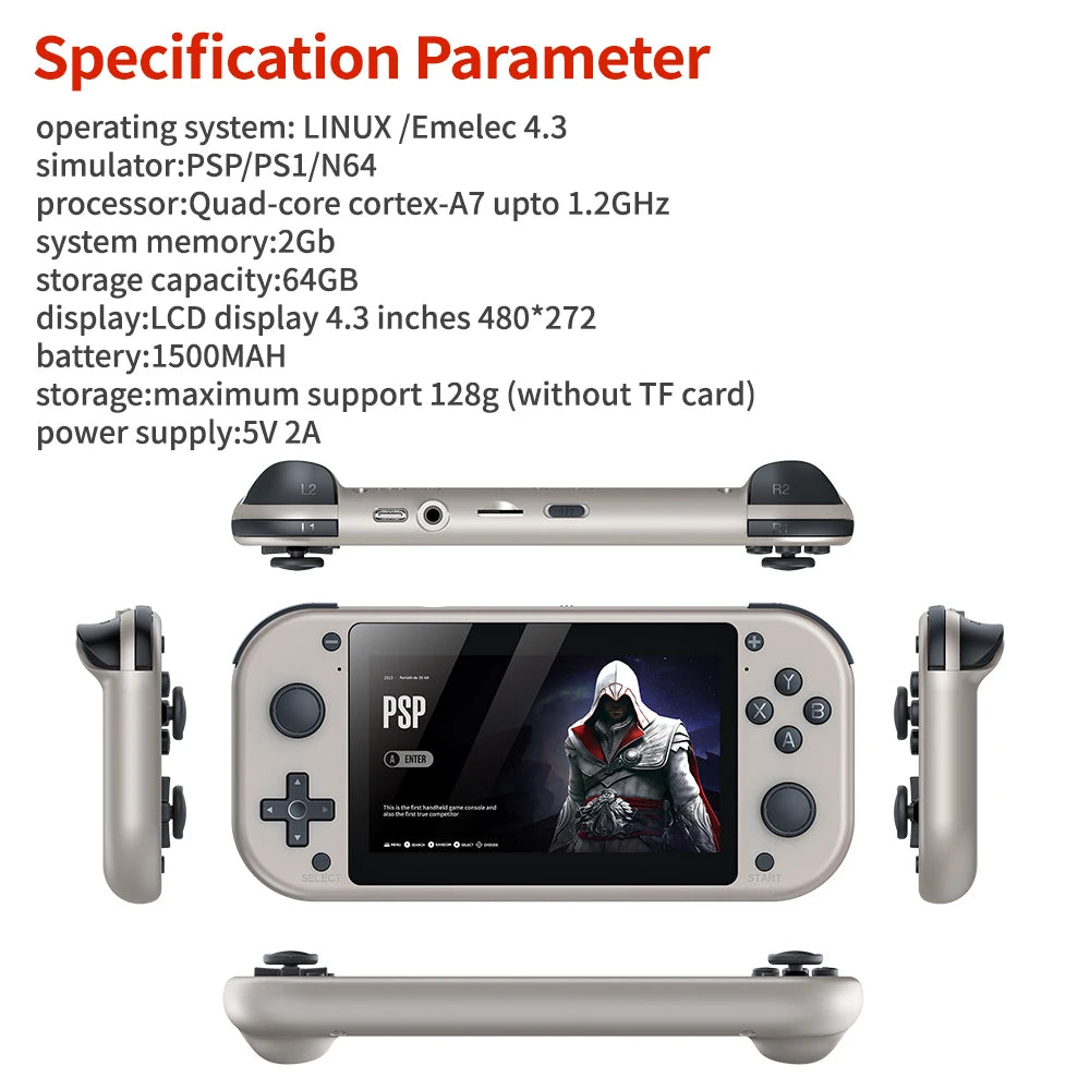 M17 Retro Handheld Video Game Console 4.3 Inch Screen Portable Pocket Player with 25 Emulators 64G128G 30000+ Games EmuELEC