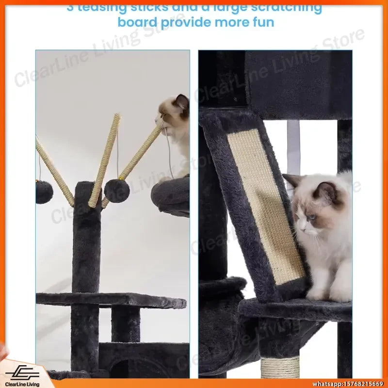 53 Inch Cat Tree with Padded Bed Cozy Condo Hammock Scratching Post for Indoor Cats Smoky Gray Pet Furniture Cat Activity