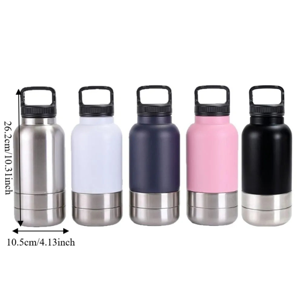 3 in 1 Stainless Steel Pet Water Bottle 32Oz Detachable Dog Feeding Bottle Large Capacity Multi-layered Pet Food Bottle Hiking