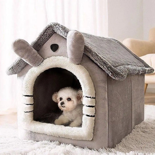 Winter Warm House-Style Pet Nest, Detachable & Washable Cushion, Universal for Cat, Small Dog & Rabbit, All Season Pet Bed