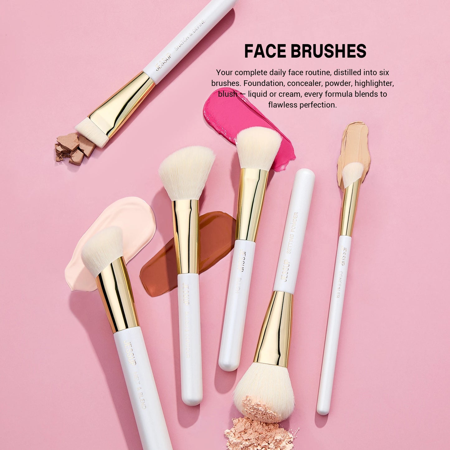 Jessup Makeup Brushes set 15pcs White Makeup Brush Foundation Contour Concealer Premium Synthetic Eyeshadow Cosmetic Tools T518
