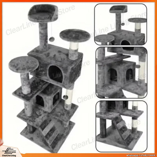 55 Inch Cat Tree Tower with Scratching Posts Condo Bed Perch Toys for Cats Indoor Activity Center Grey Beige Blue Brown Pink