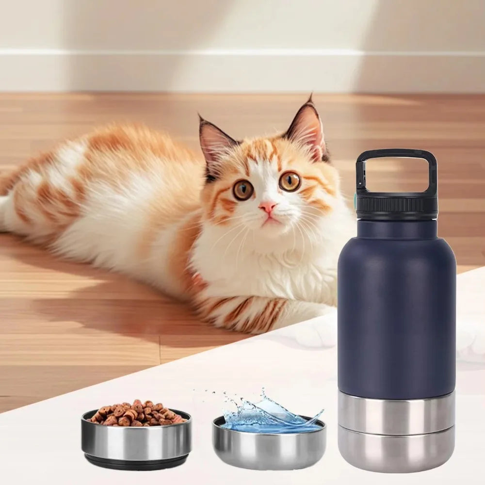 3 in 1 Stainless Steel Pet Water Bottle 32Oz Detachable Dog Feeding Bottle Large Capacity Multi-layered Pet Food Bottle Hiking