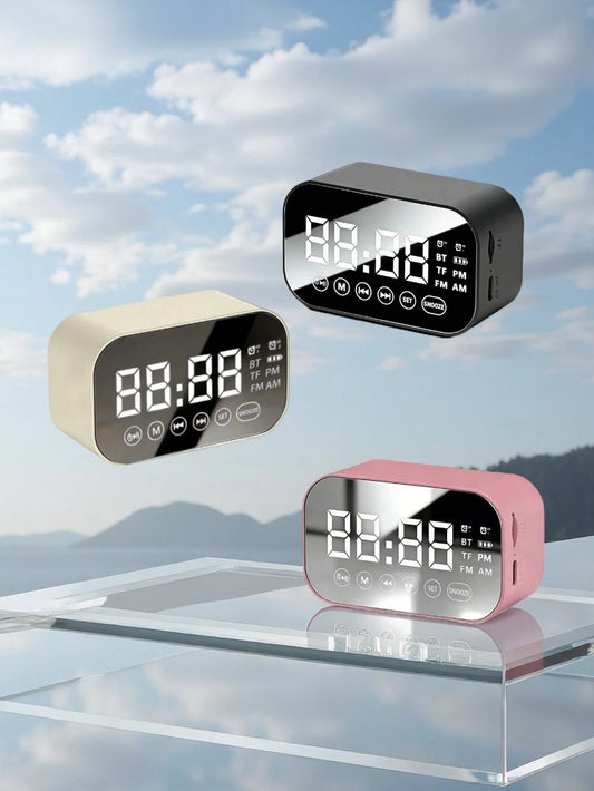 Multifunctional Bluetooth speaker alarm clock, mirror display with dual alarms, FM radio, portable student bedside clock