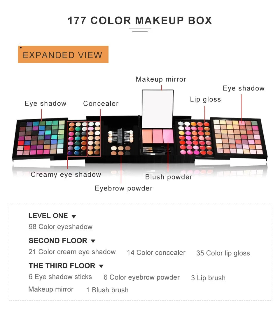 New Multi-function Makeup Kit Full Set Box For Women Waterproof Eyeshadow Lips Blush Foundation Beginner Travel Portable Palette