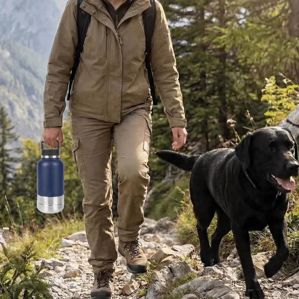 3 in 1 Stainless Steel Pet Water Bottle 32Oz Detachable Dog Feeding Bottle Large Capacity Multi-layered Pet Food Bottle Hiking