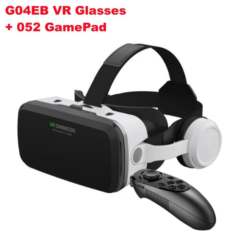G04EB VR Glasses 3D Virtual Reality Glasses Google Cardboard Box Stereo Mic Headset Helmet for 5.5-7.2" Phone,Support Joystick