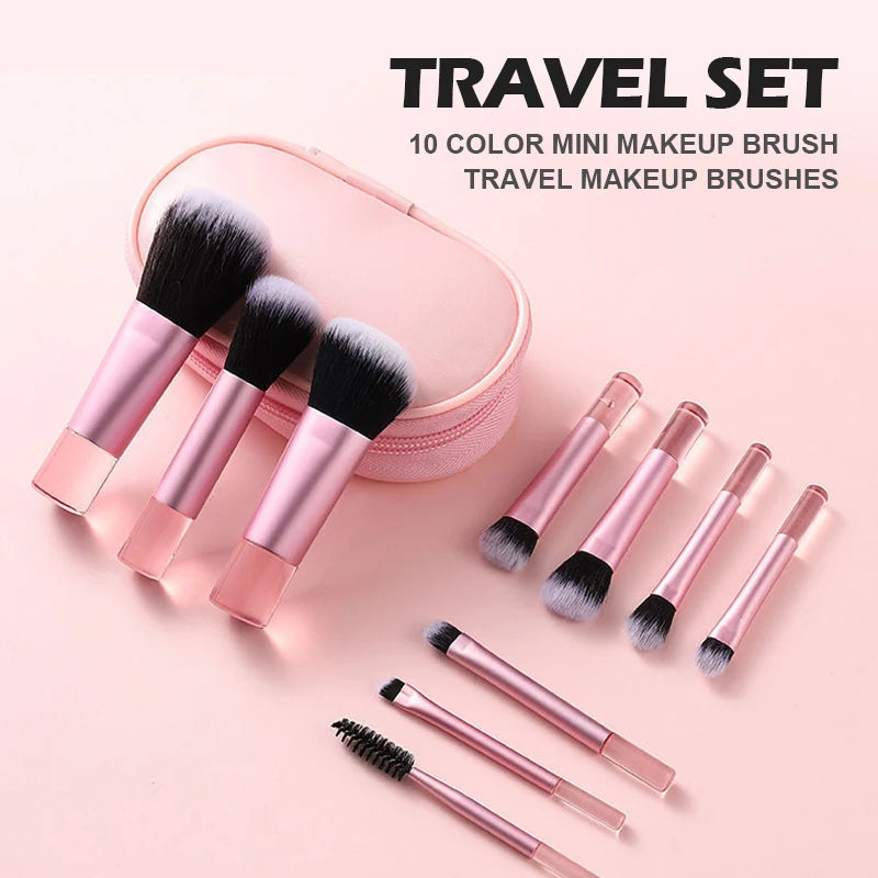 10pcs Makeup Brush Sets,Plastic mini with bag multifunctional Makeup Brush at home or On-the-Go Brush Professional Makeup tool