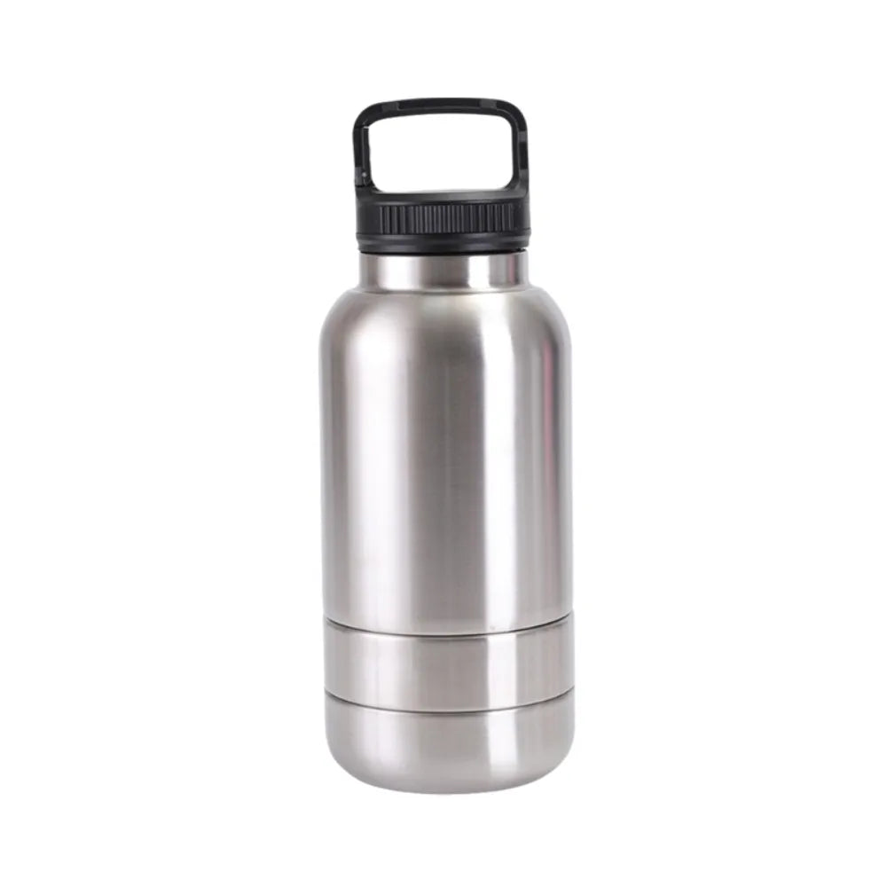 3 in 1 Stainless Steel Pet Water Bottle 32Oz Detachable Dog Feeding Bottle Large Capacity Multi-layered Pet Food Bottle Hiking