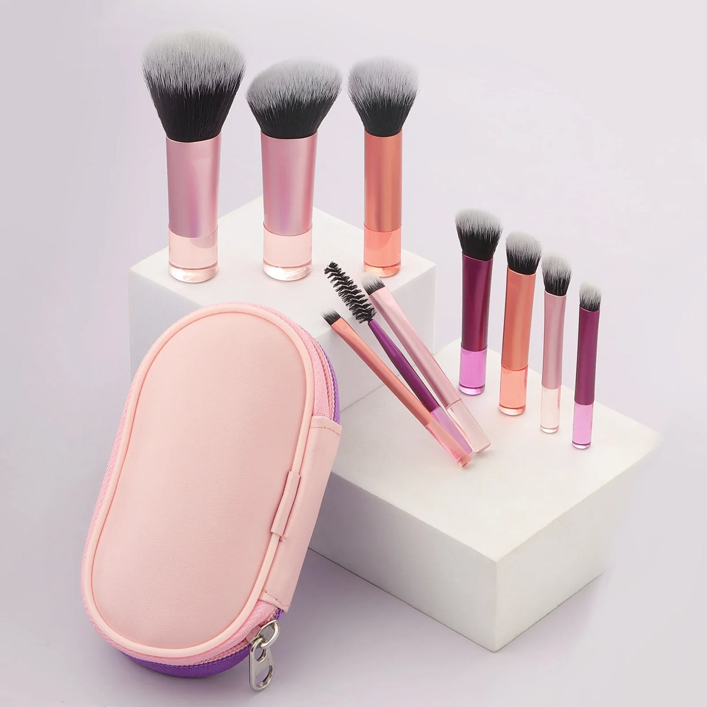 10pcs Makeup Brush Sets,Plastic mini with bag multifunctional Makeup Brush at home or On-the-Go Brush Professional Makeup tool